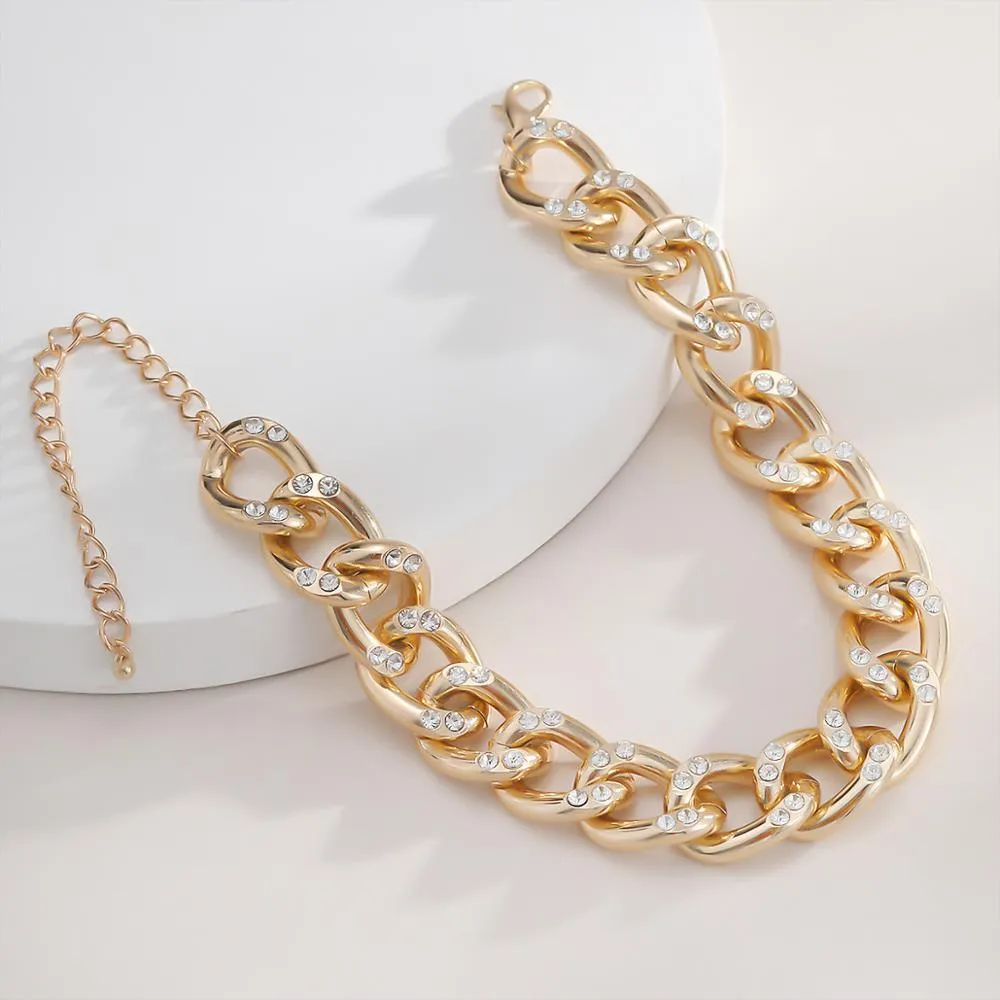 SHIXIN Punk Chunky Chain Mosaic Crystal Choker Necklace for Women