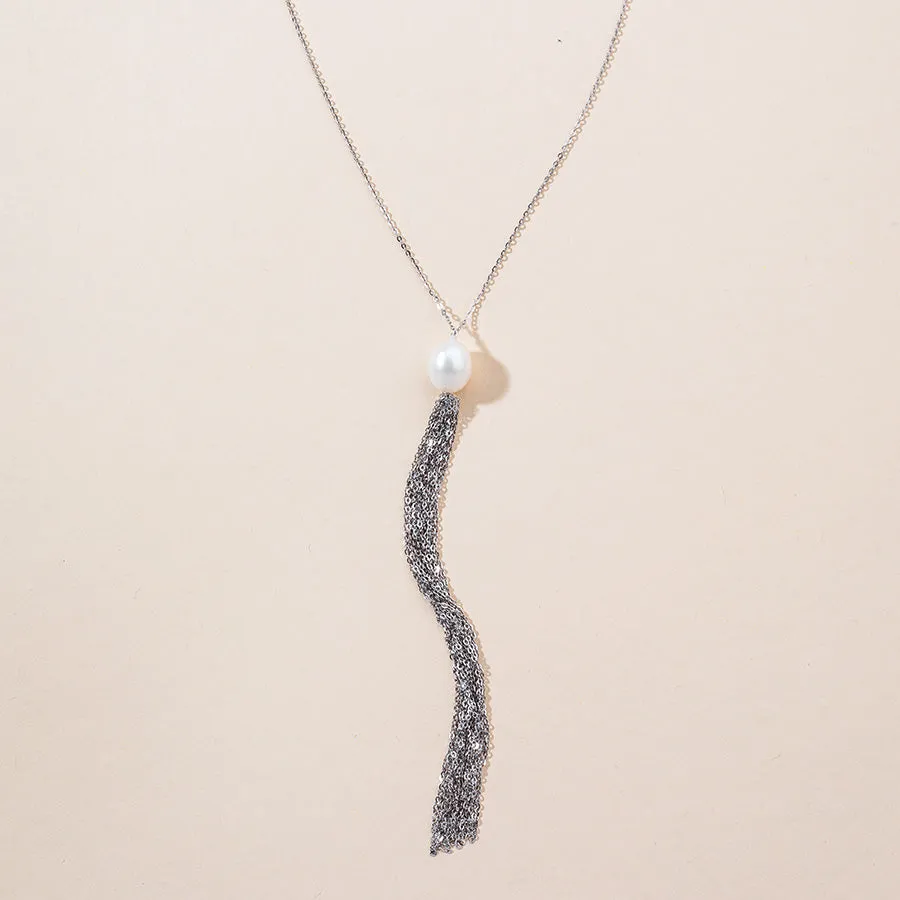 Single Freshwater Pearl Tassel 18k White Gold