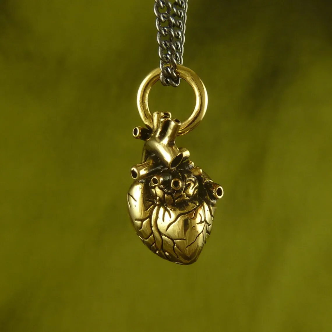 Small Gold Anatomical Heart Necklace