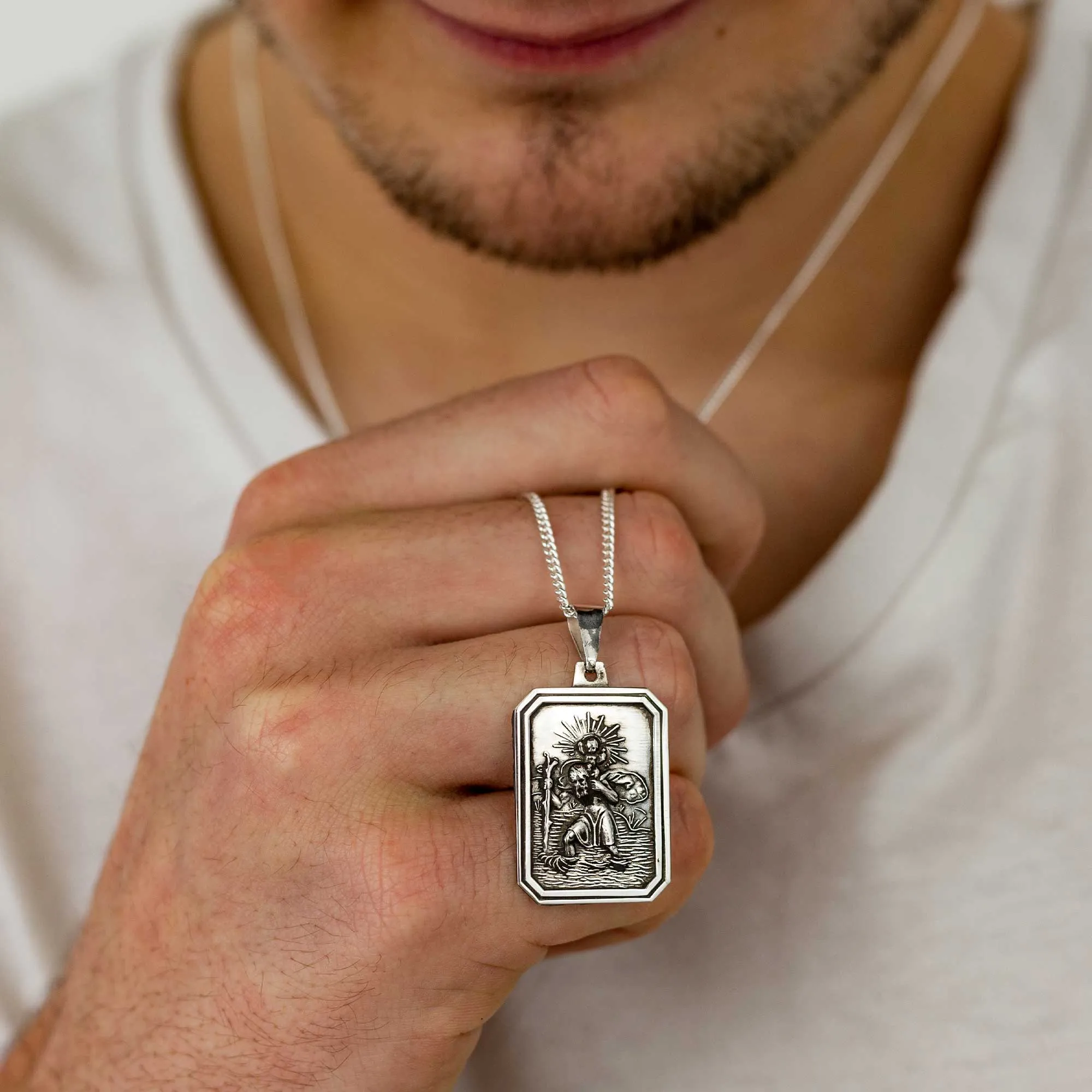 St Christopher Dog Tag Personalised Silver Necklace