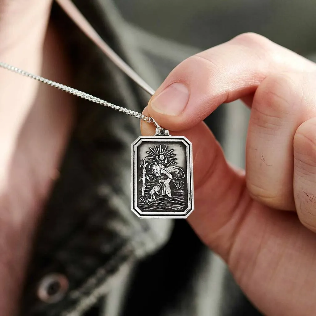 St Christopher Dog Tag Personalised Silver Necklace