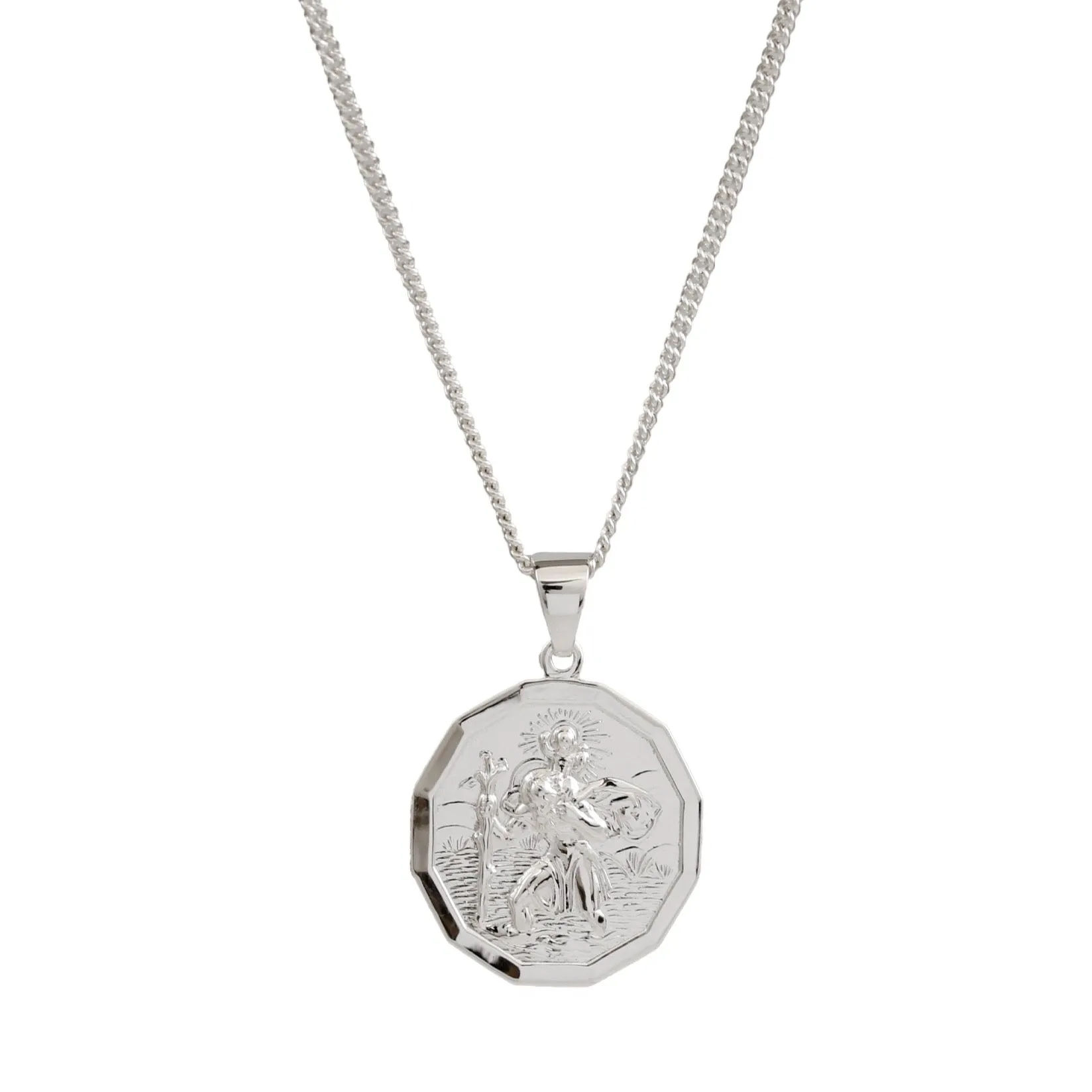 St Christopher Large Dodecagon Necklace (Cast Sterling Silver)