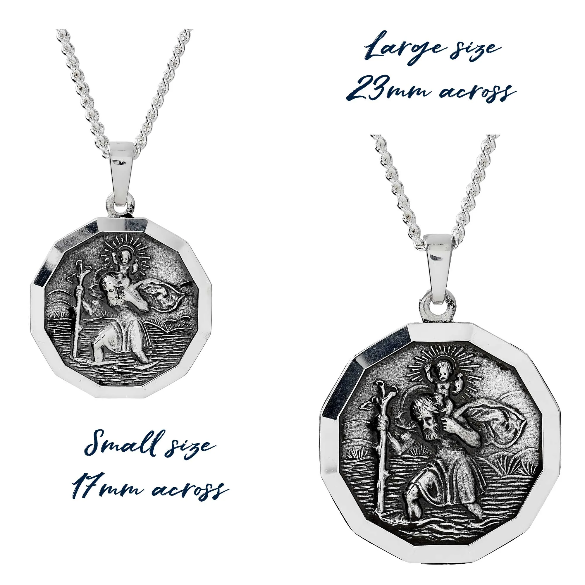 St Christopher Large Dodecagon Personalised Silver Necklace