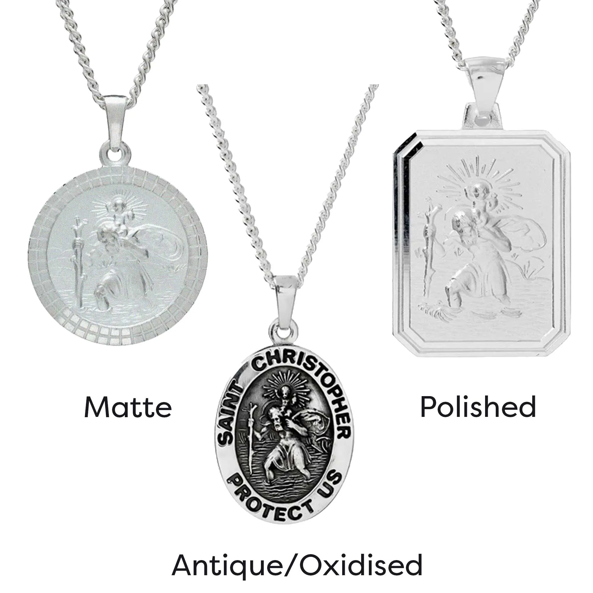 St Christopher Large Dodecagon Personalised Silver Necklace