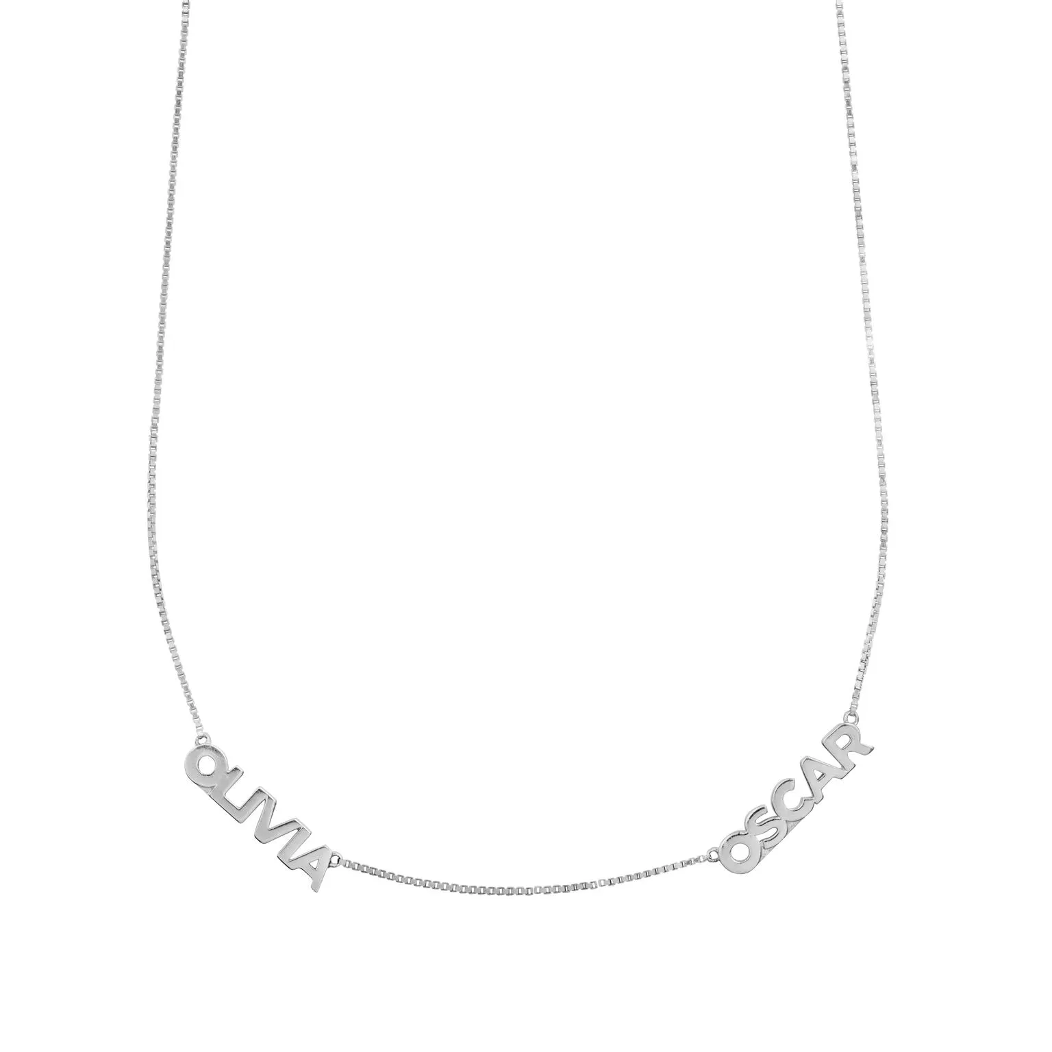 Sterling Silver Double Name Necklace with Classic Box Chain