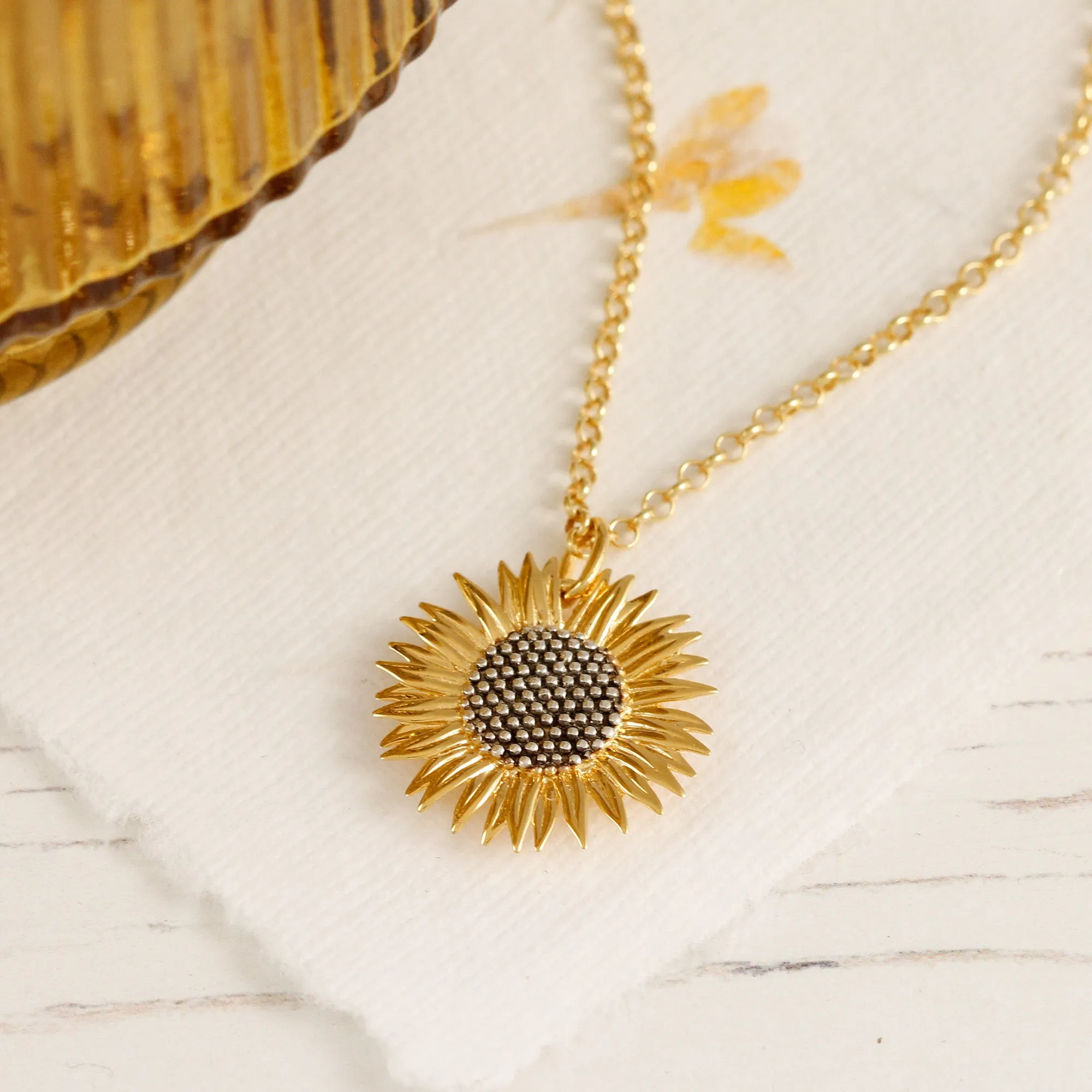 Sunflower Large Gold Vermeil Pendant With Gold Plated Chain