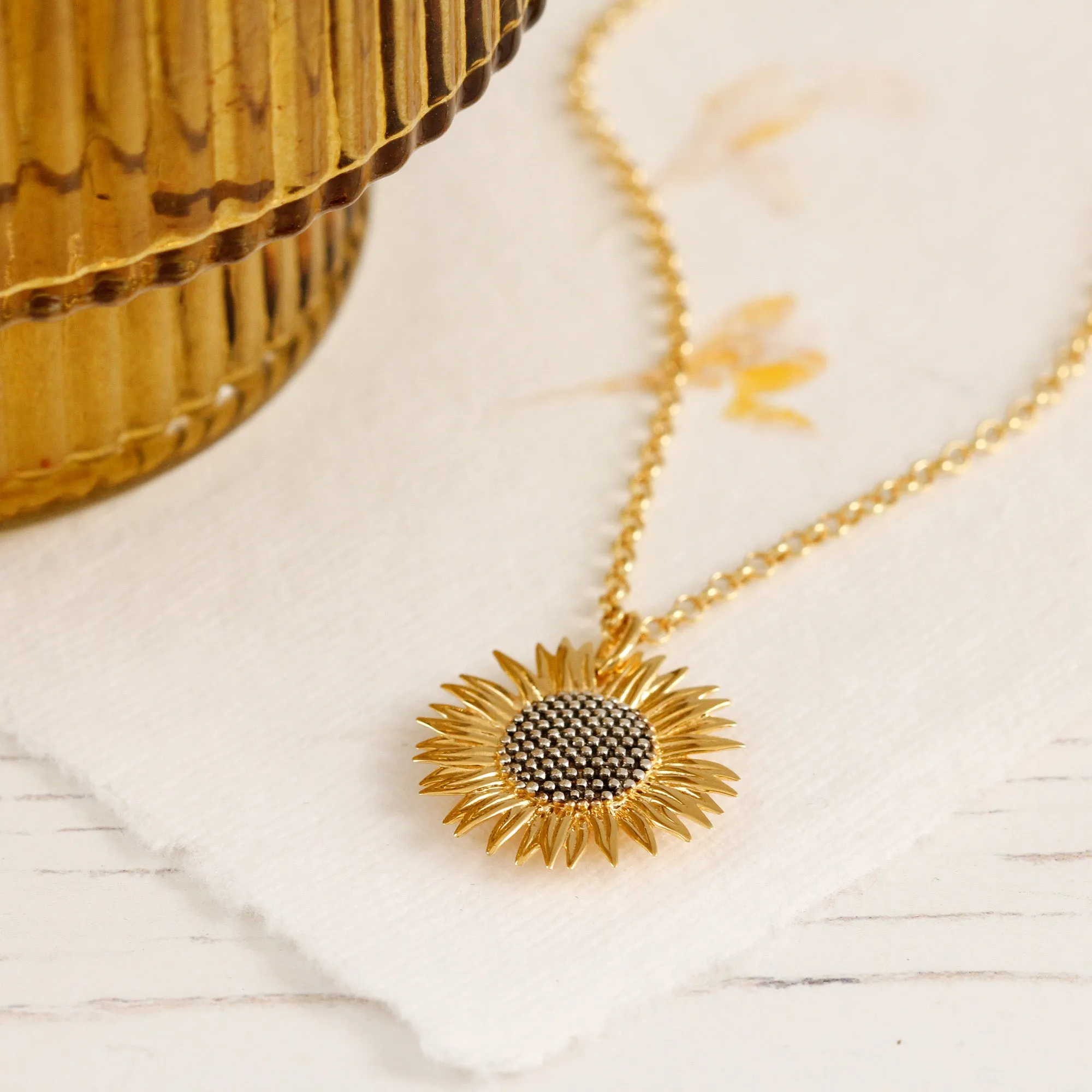 Sunflower Large Gold Vermeil Pendant With Gold Plated Chain