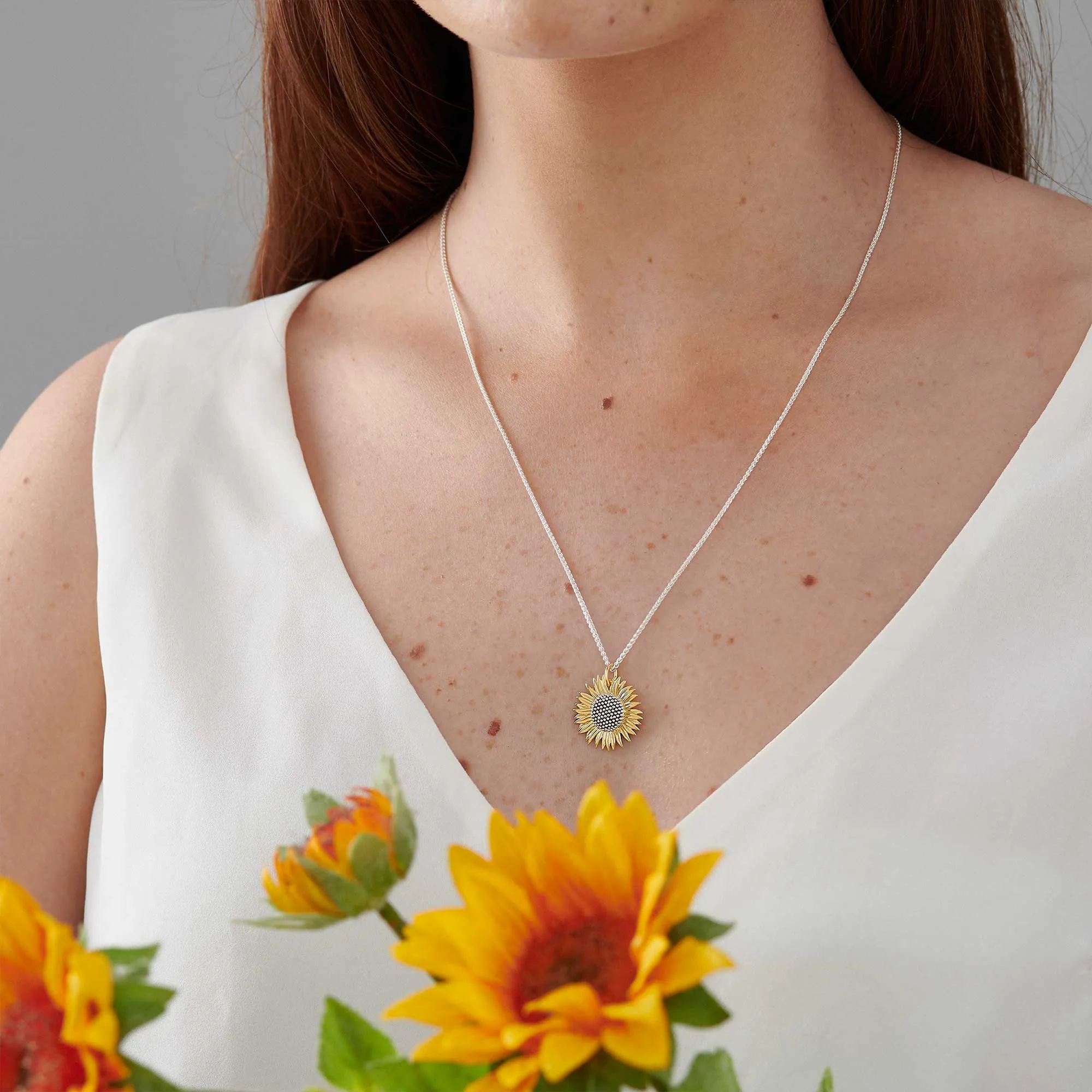 Sunflower Large Gold Vermeil Silver Necklace