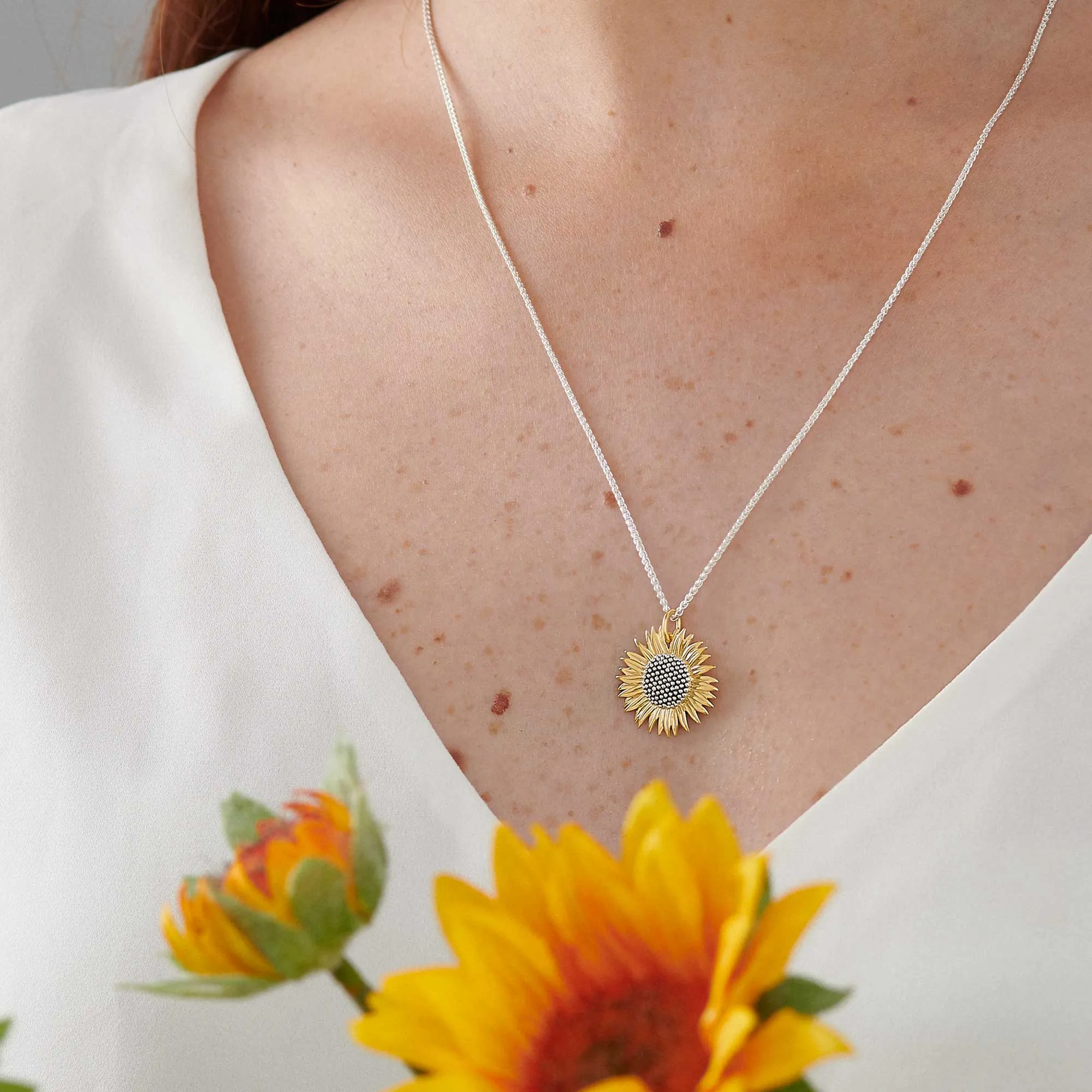 Sunflower Large Gold Vermeil Silver Necklace