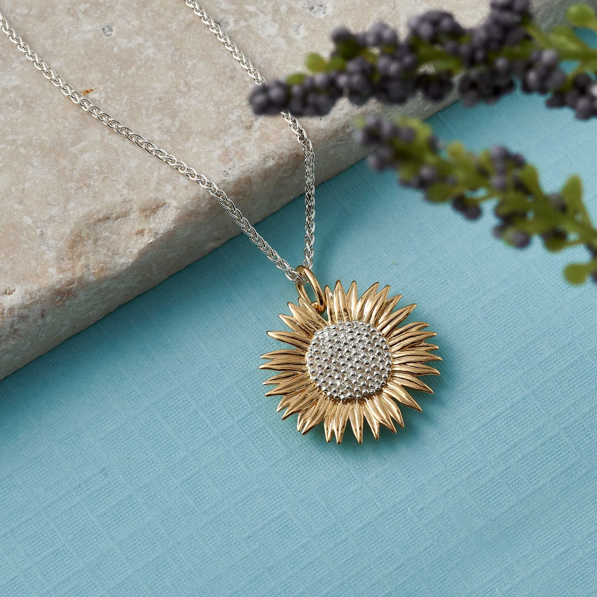 Sunflower Large Gold Vermeil Silver Necklace