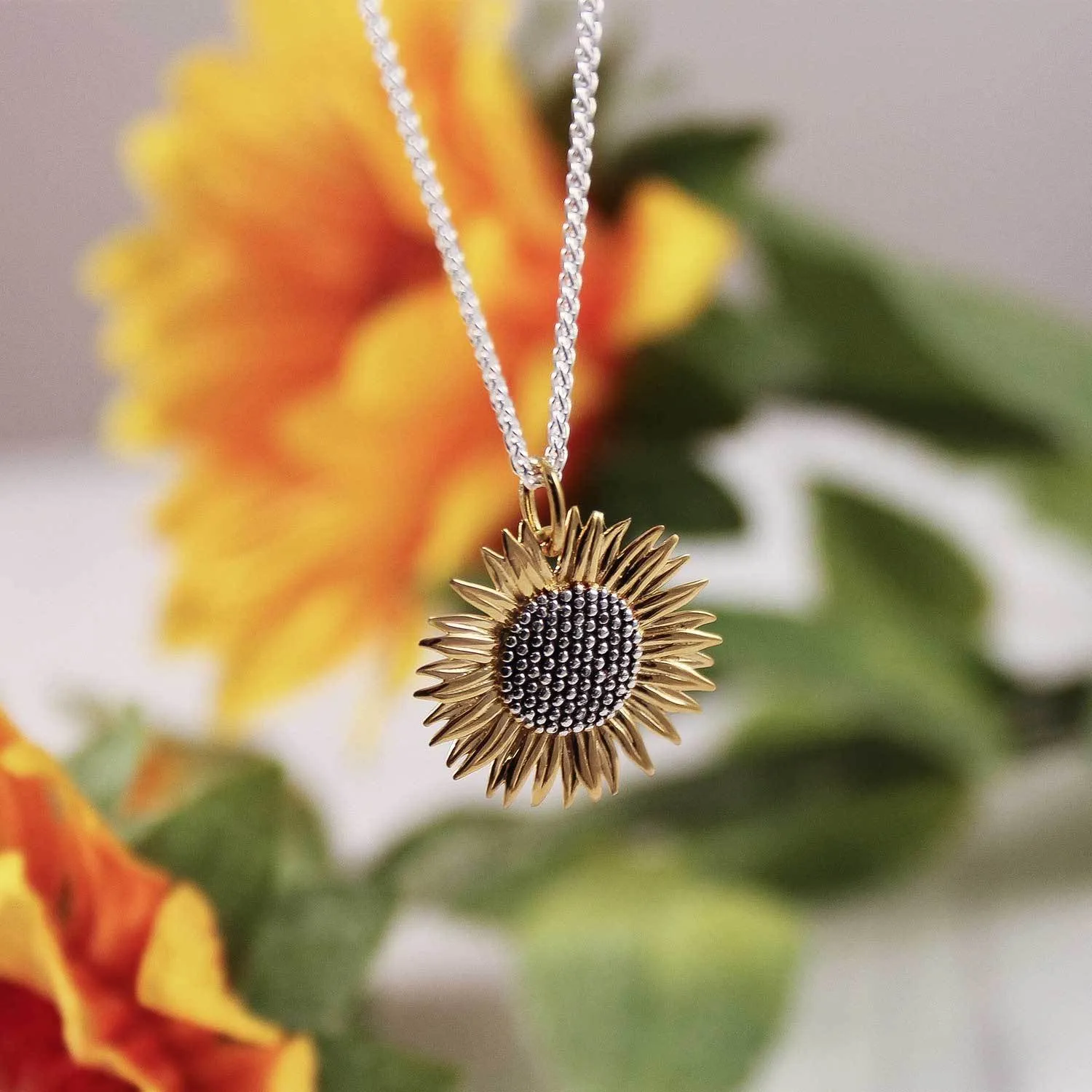 Sunflower Large Gold Vermeil Silver Necklace