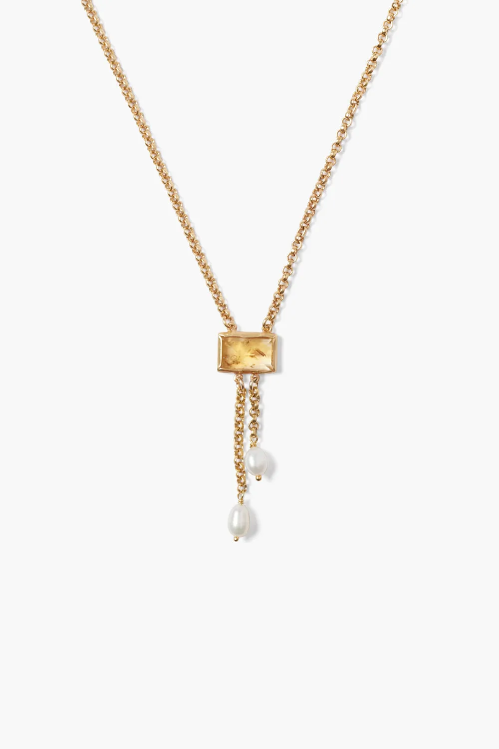 Tab Pearl Drop Necklace Citrine