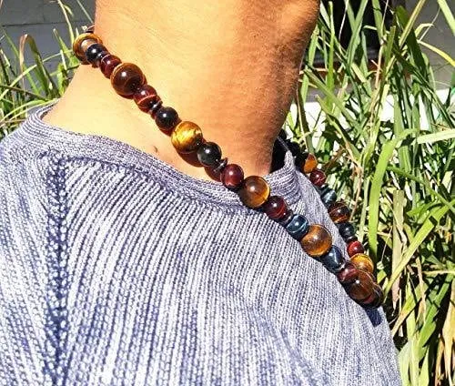 Tiger Eye - Hematite - Mens Beaded Necklace