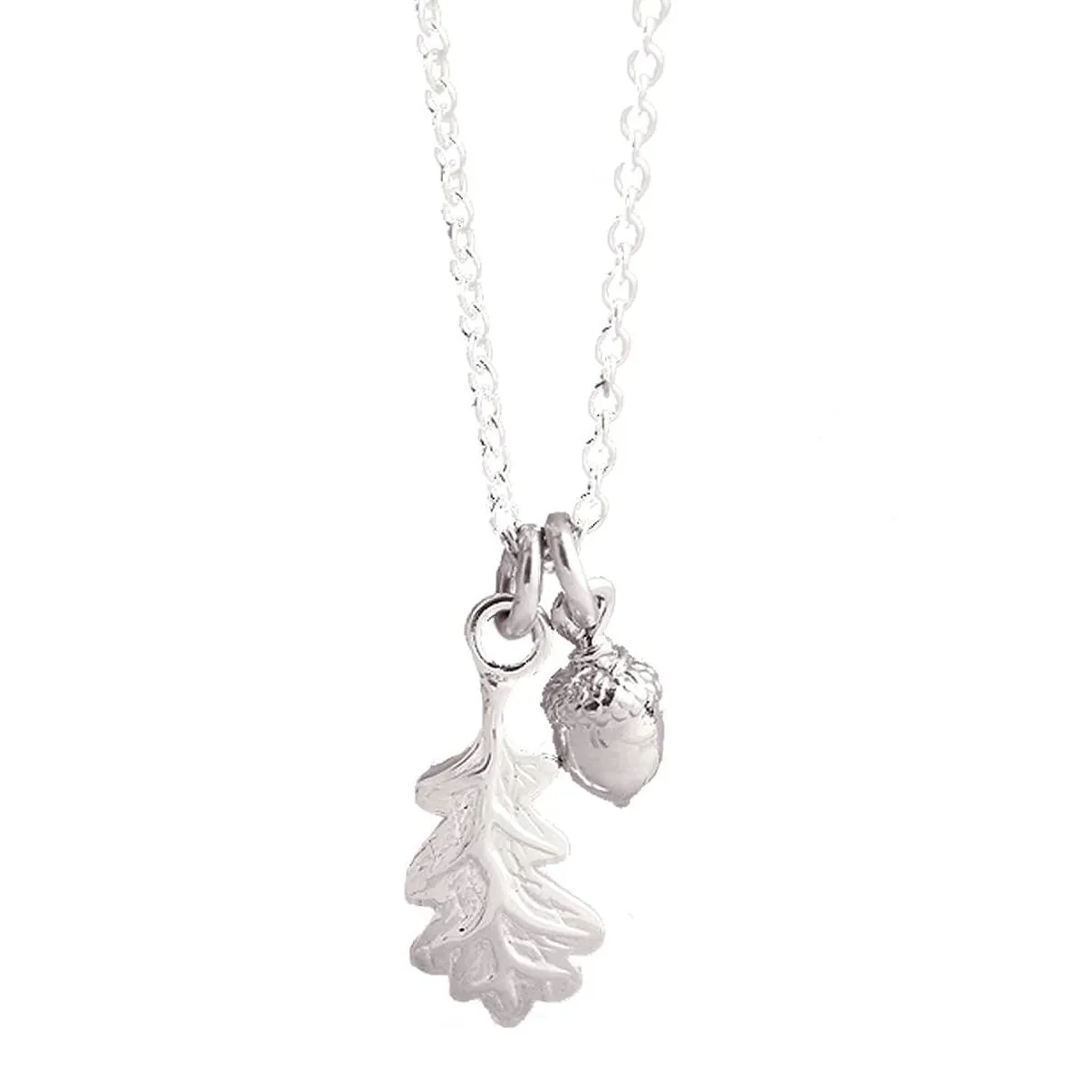 Tiny Acorn & Oak Leaf Silver Necklace