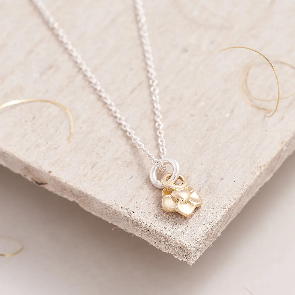 Tiny Forget-Me-Not Silver & Gold Necklace