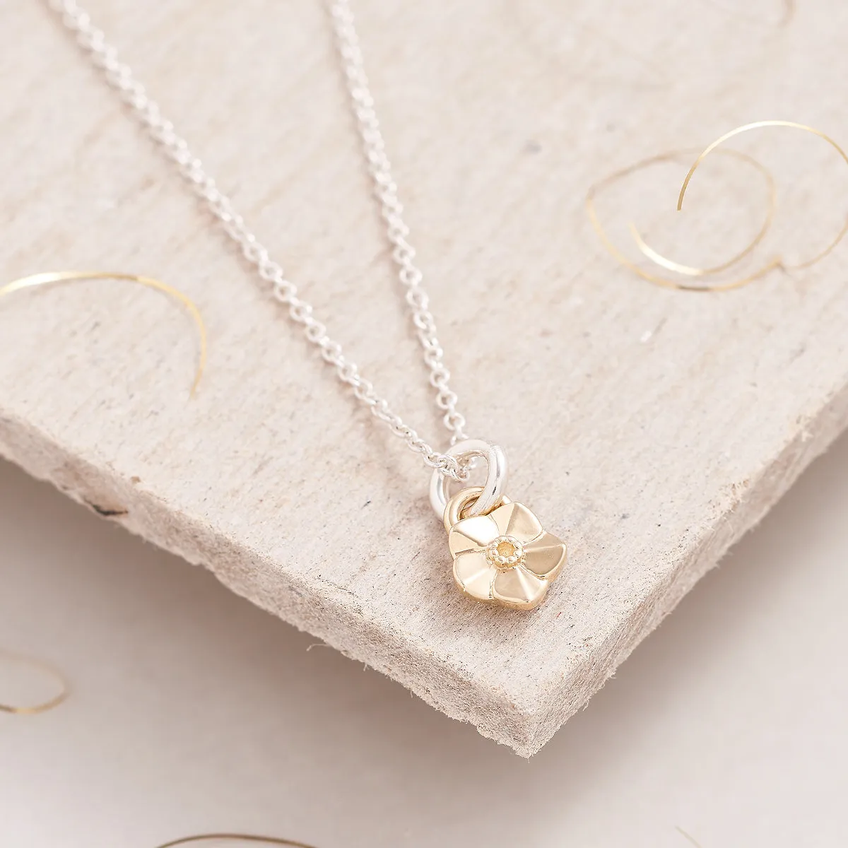 Tiny Forget-Me-Not Silver & Gold Necklace