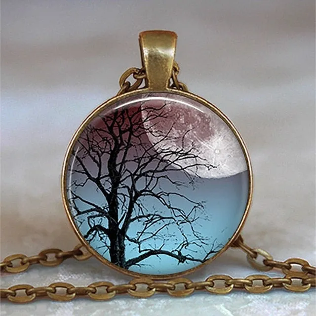 Tree Of Life Glass Cabochon Statement Necklace & Pendant Jewelry