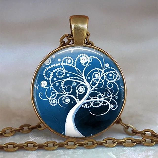 Tree Of Life Glass Cabochon Statement Necklace & Pendant Jewelry