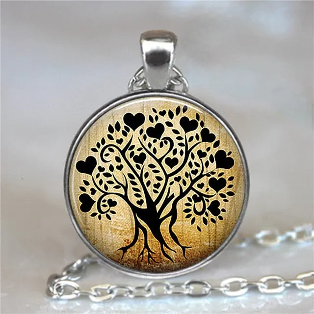 Tree Of Life Glass Cabochon Statement Necklace & Pendant Jewelry