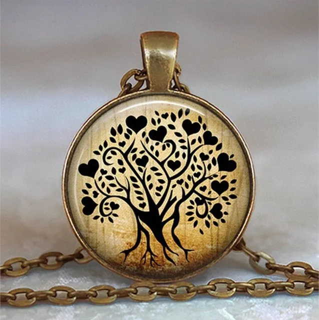 Tree Of Life Glass Cabochon Statement Necklace & Pendant Jewelry