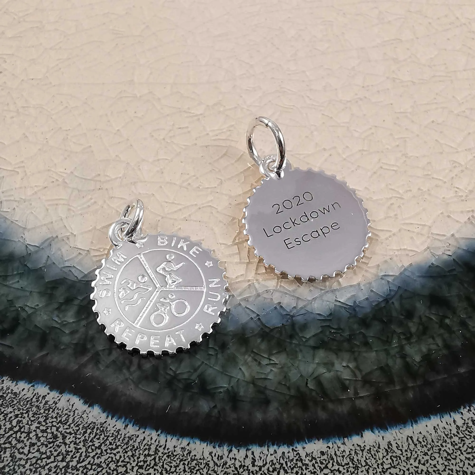 Triathlon Small Swim Bike Run Personalised Silver Necklace