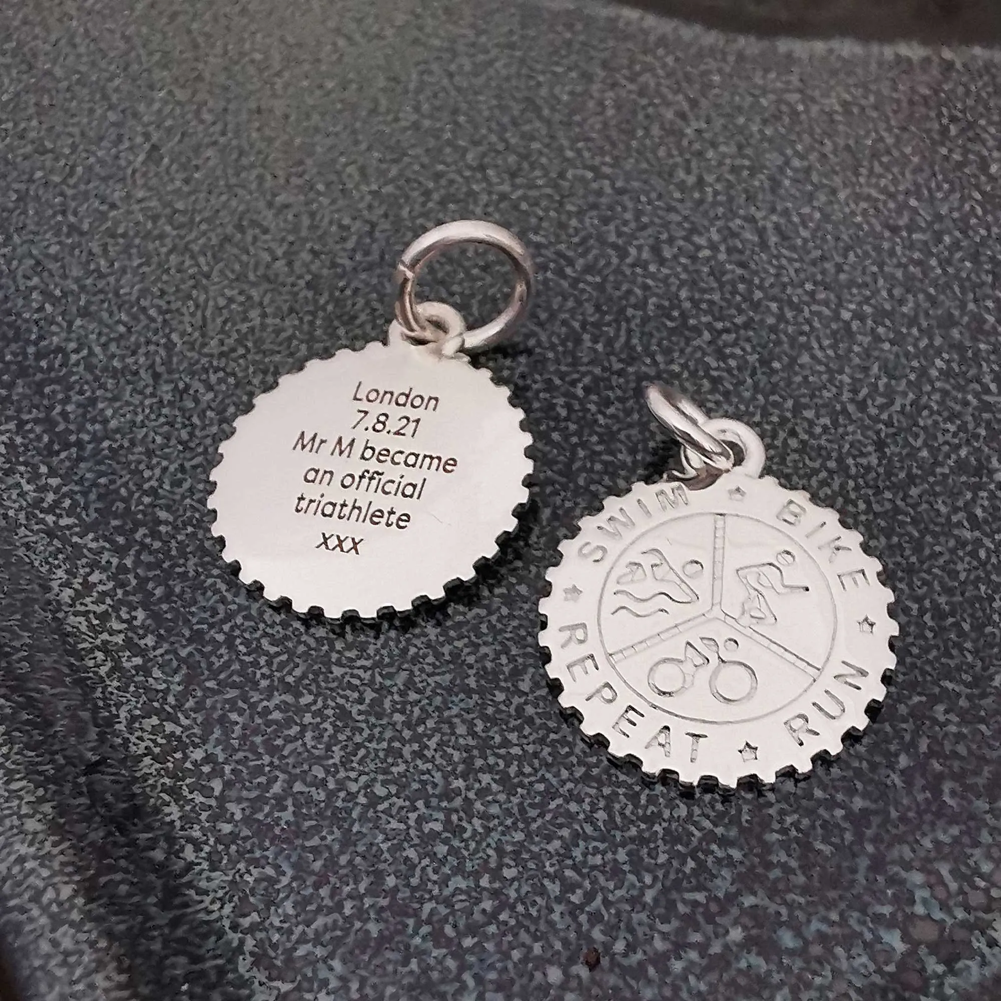 Triathlon Small Swim Bike Run Personalised Silver Necklace