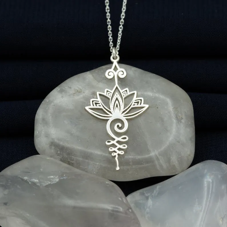 Unalome Pendant Necklace Hippie Necklace.Unalome Necklace with Lotus Flower-Yoga Jewelry