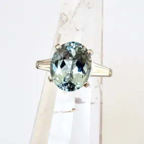 Vintage Aquamarine and Baguette Diamond Ring in Platinum - Aquamarine Diamond Platinum Ring