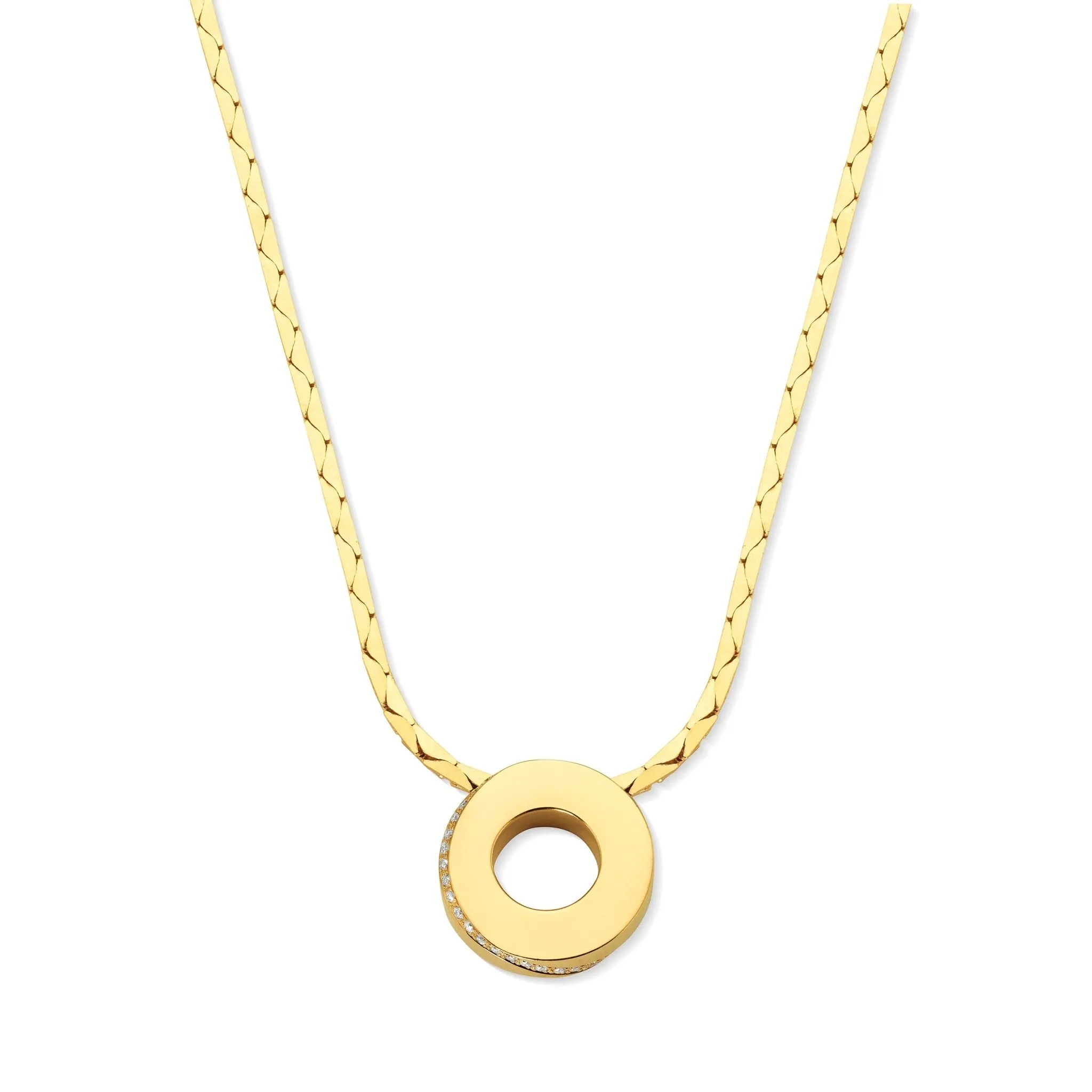 Yellow Gold Adjustable Length Solo Pendant Necklace with White Diamonds