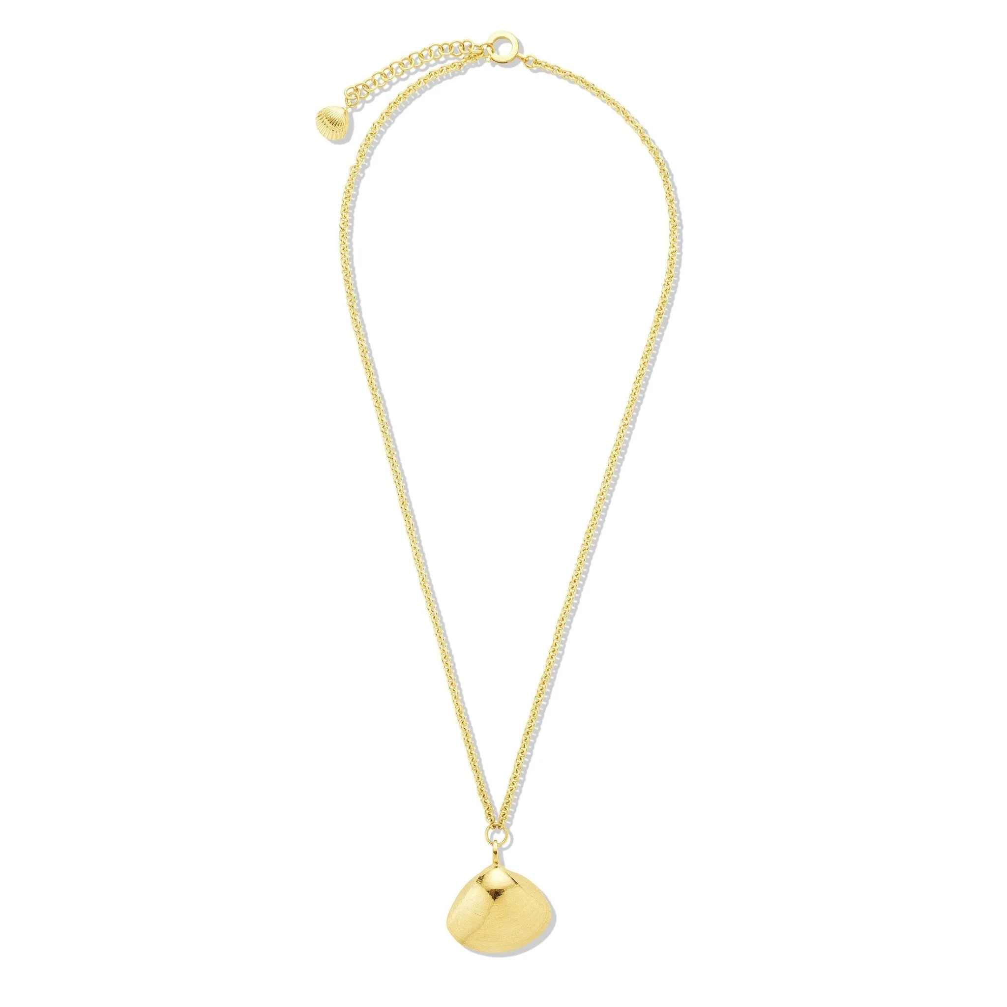 Yellow Gold Large Single Shell Pendant Long Necklace