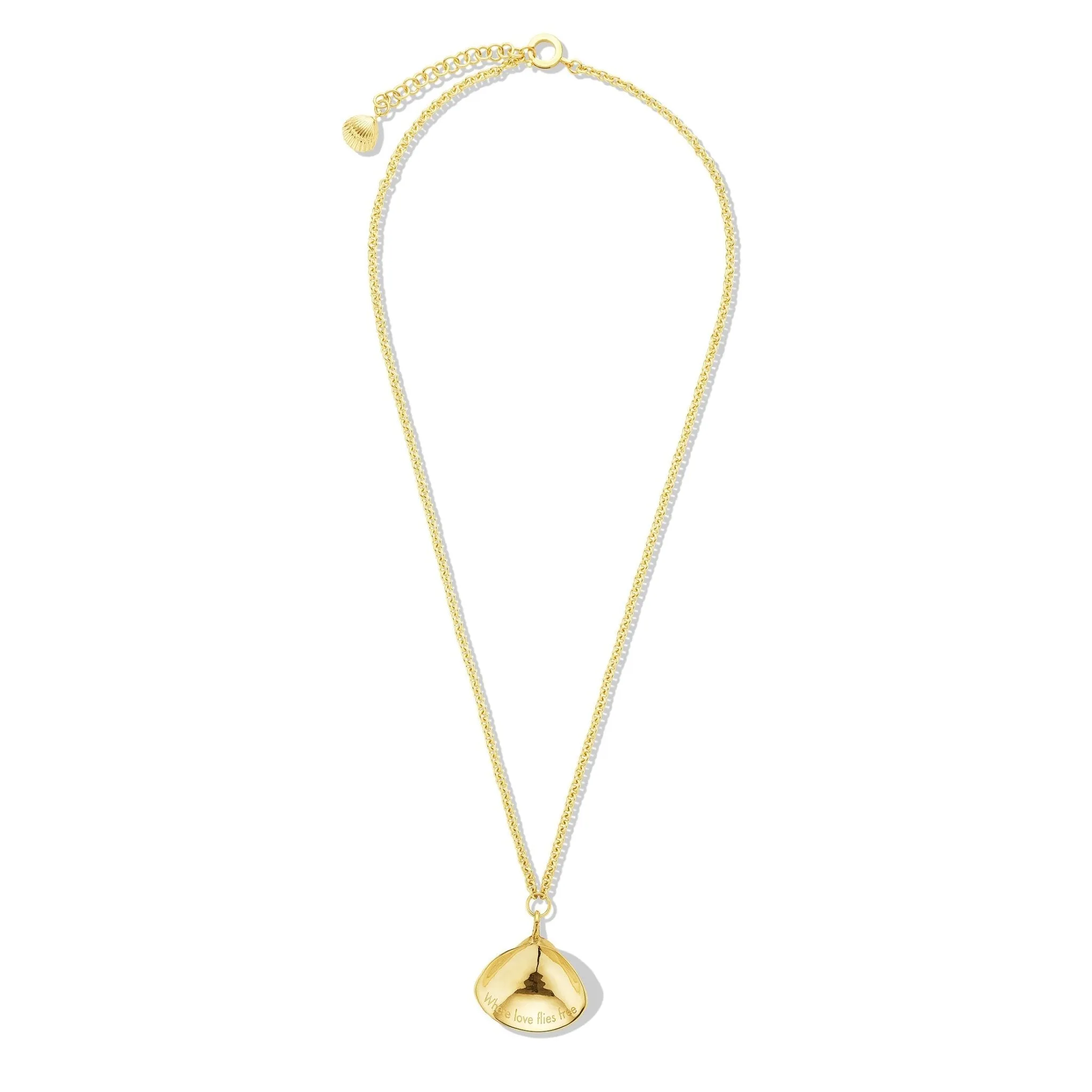 Yellow Gold Large Single Shell Pendant Long Necklace